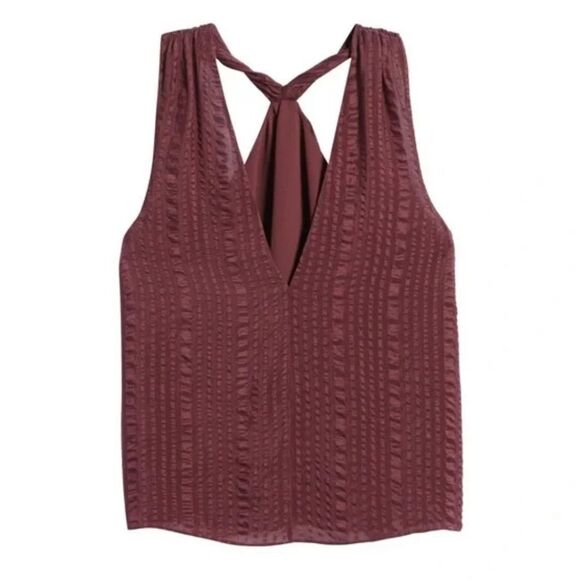 🎀FRAME draped textured silk halter top in Cabernet small - Picture 3 of 16